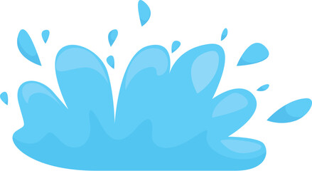Cartoon blue water is splashing, making a funny shape with drops