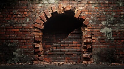 A brick wall background with a crumbling section and a hidden passage.
