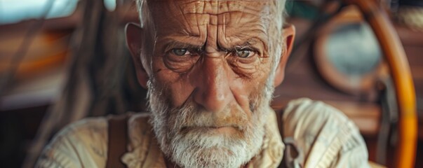 Elderly Man with Intense Expression and Wrinkled Face, Symbolizing the Concept of Loss and Struggle