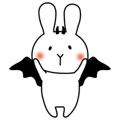 ハロウィンでコウモリの仮装をする白いうさぎ