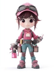 A stylized character with tools and gadgets, ready for creative projects.