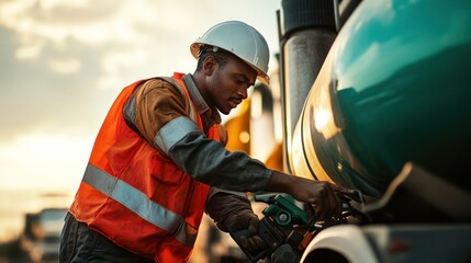 Fototapeta premium Fuel truck driver managing fuel transportation on a long-distance route