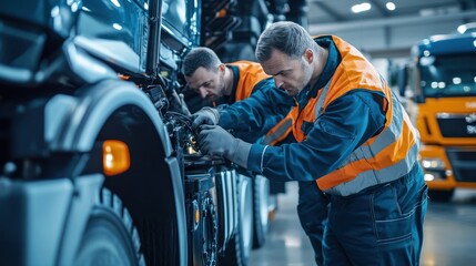 Fuel truck maintenance team working on vehicle safety and efficiency
