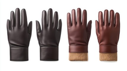 Obraz premium Stylish pair of leather gloves in black and brown, perfect for winter fashion and added warmth during cold seasons.