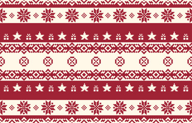 Christmas and New Year green and white seamless pattern, fairytale pixel pattern in white and green with Nordic snowflakes for winter hats, ugly sweaters, jumpers. wallpaper, paper or other design