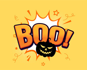 creepy halloween pumpkin boo background in comic style