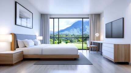 Obraz premium Modern Bedroom with Mountain View