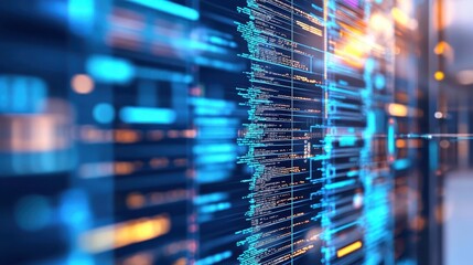 Abstract Blue And Orange Code On A Server Screen