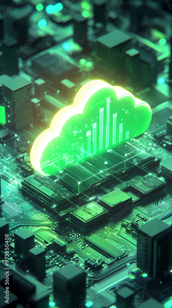 Wall mural Green cloud data storage