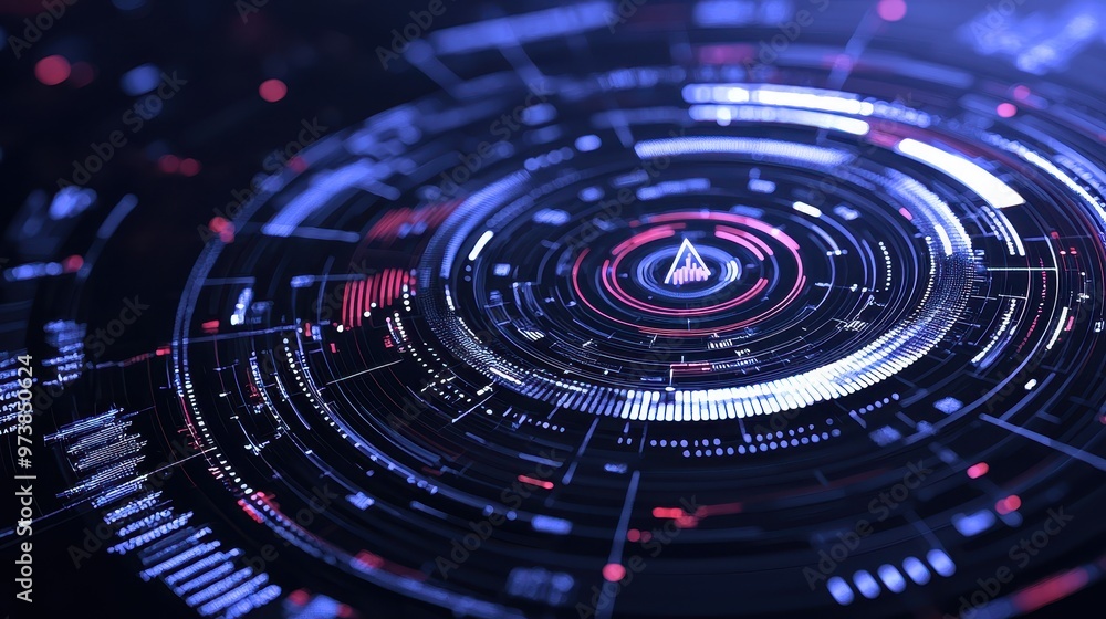 Poster abstract futuristic technology interface with glowing lines and circles