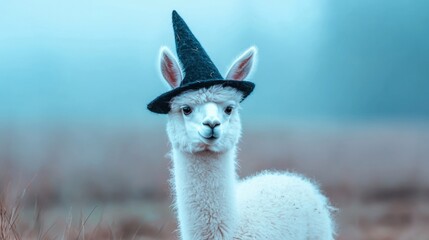 Obraz premium Cute Alpaca Wearing a Witch Hat