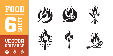 food utensils spoon fork with fire vector illustration