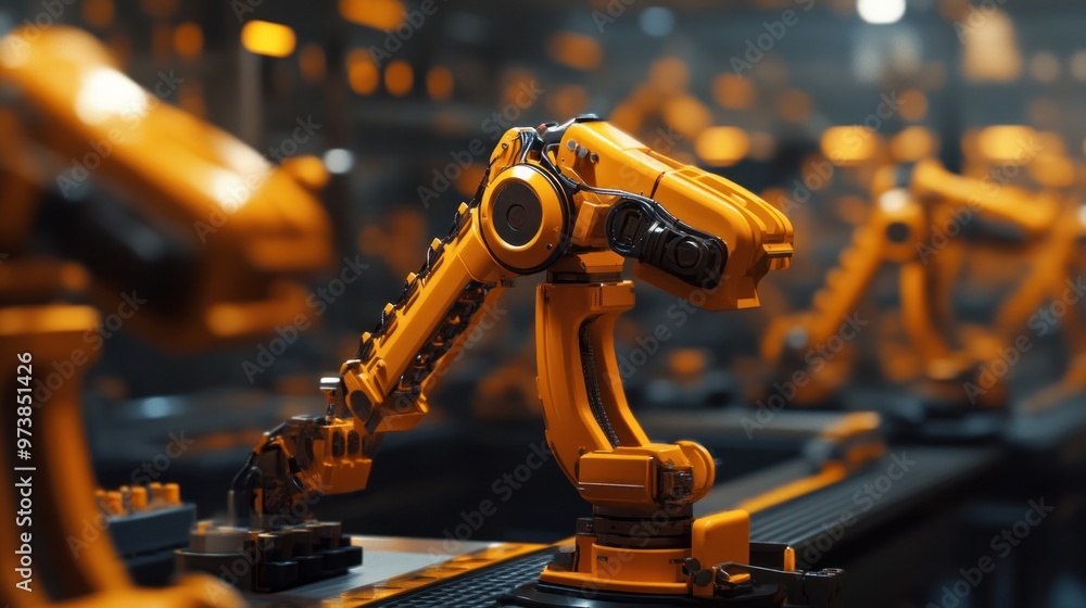 Poster industrial automation with advanced robotics, iot in factory production