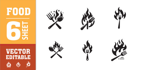 food utensils spoon fork with fire vector illustration