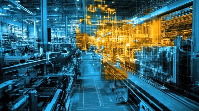 Industrial revolution with smart factory technology, digital transformation in manufacturing