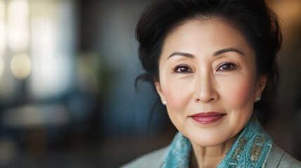 Fototapeta premium Mature Asian beauty in a soft focus portrait, highlighting her elegant features