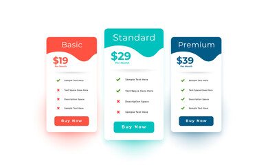 business comparison pricing chart table layout design