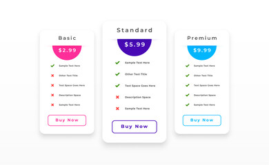 3 column pricing chart table layout for web app