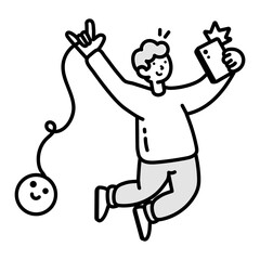 Hand drawn icon showing a person talking selfie from phone 