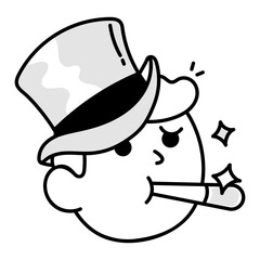 A hand drawn icon of magician with hat and wand 