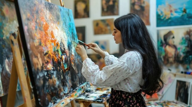 Saudi Arabian women artists, creating contemporary art in a studio