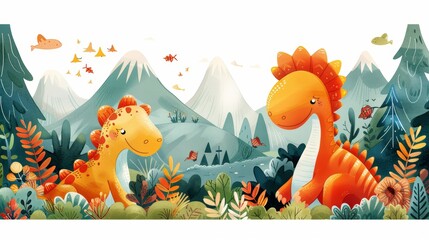 Jungle Scrapbook Page with Cute Dinosaur Illustration, Perfect for Kids' Crafts, Scrapbooking, and Creative Projects
