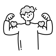 Boy with love power doodle icon 