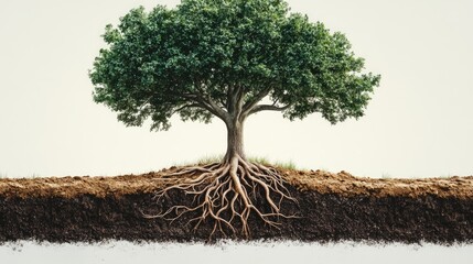 Obraz premium A cross-section of a tree, revealing its intricate root structure and the surrounding soil.