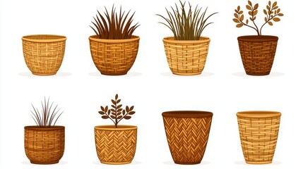 Set of Wicker Baskets with Plants