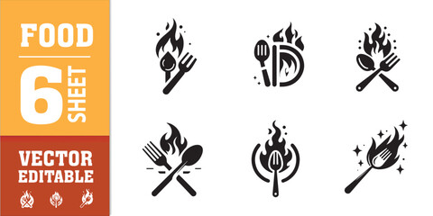 food utensils spoon fork with fire vector illustration