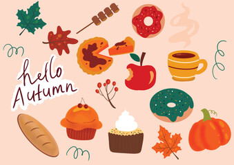 set of illustration icons, happy autumn vector