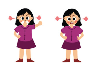 girl's angry expression, vector, illustration