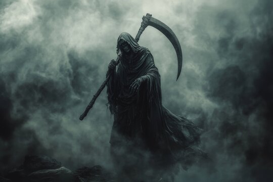 grim reaper with scythe, full body, fantasy style, dark background