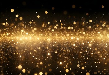 Obraz premium Glittering golden bokeh lights on a dark background.