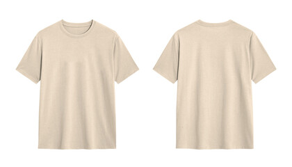Beige t shirt mockup with a plain, white background for your design or logo