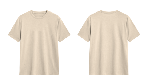 Beige t shirt mockup with a plain, white background for your design or logo