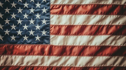 Fototapeta premium American Flag Close Up Texture Red White Blue Stars Stripes Fabric