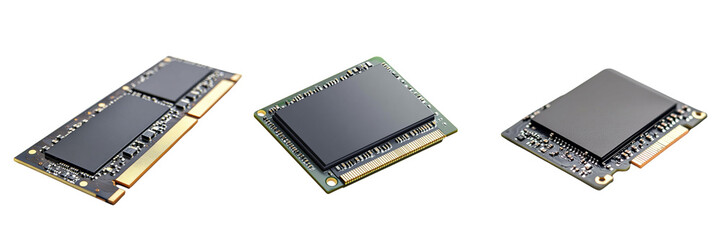 A set of  SSD Solid State Drive Isolated in a Transparent Background 
