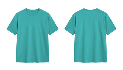 Teal Blue T Shirt Mockup, Front and Back View Isolated on White