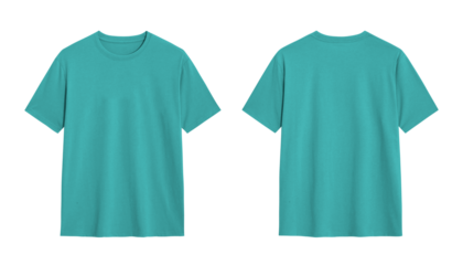 Teal Blue T Shirt Mockup, Front and Back View Isolated on White