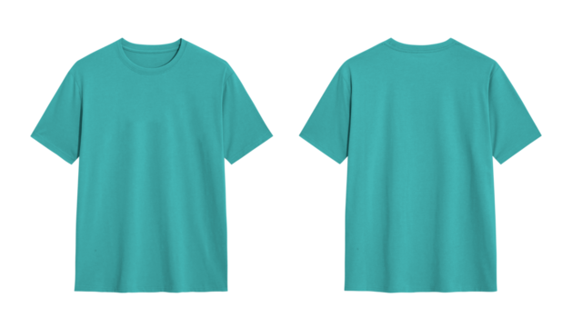 Teal Blue T Shirt Mockup, Front and Back View Isolated on White
