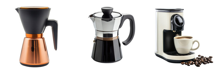 A set of Coffee Maker Isolated in a Transparent Background