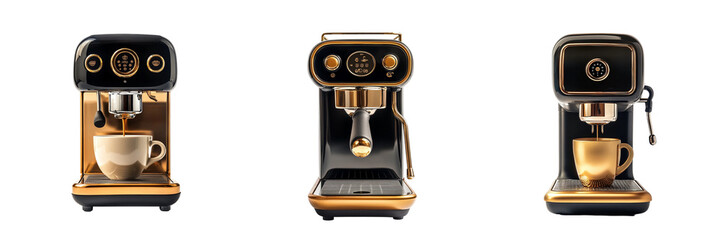 A set of Espresso Machine Isolated in a Transparent Background