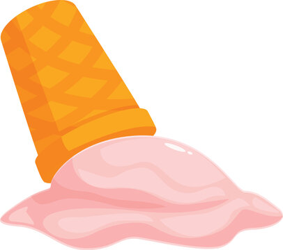 recommend clip art: Strawberry ice cream is melting from a waffle cone lying on its side