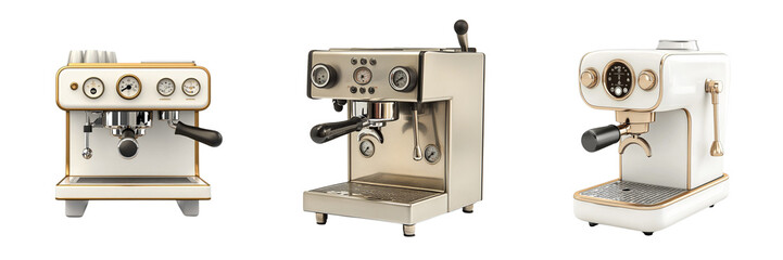 A set of Espresso Machine Isolated in a Transparent Background