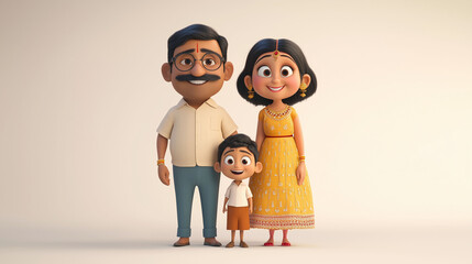 3d cartoon indian family | 3d family characters | Happy family in cartoon style