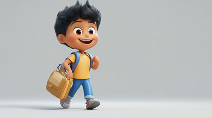 3d cartoon boy walking to school | 3d boy character | boy going to school in cartoon style