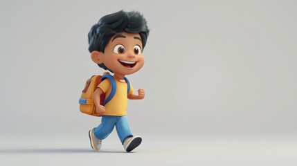 3d cartoon boy walking to school | 3d boy character | boy going to school in cartoon style