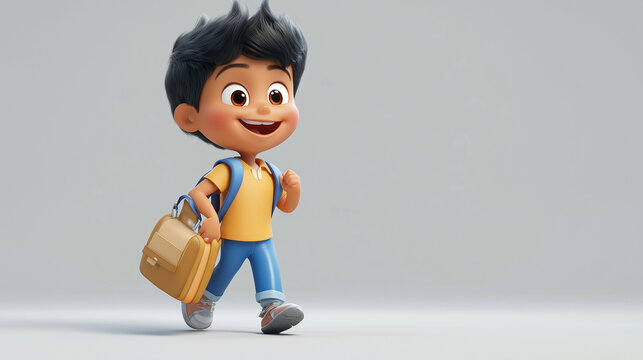3d cartoon boy walking to school | 3d boy character | boy going to school in cartoon style