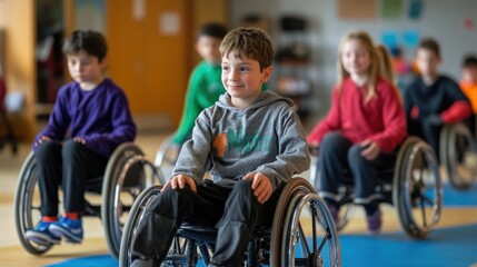 Obraz premium Adaptive Physical Education class with disabled students,